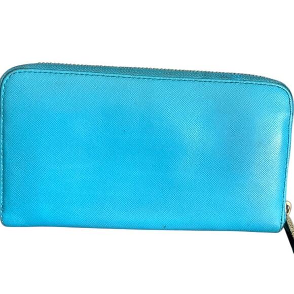 EUC Tory Burch Robinson Continental Zip Leather Wallet Turquoise & Gold Accents - Picture 3 of 6